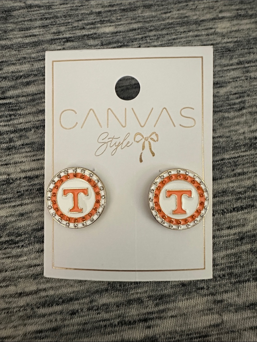 Orange 'T' Round Stud Earrings